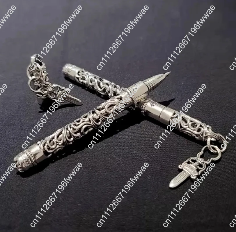European Court Style 925 Silver, Hollow Cross Engraving, Metal Signature Pen, Ballpoint Pen, Gift.