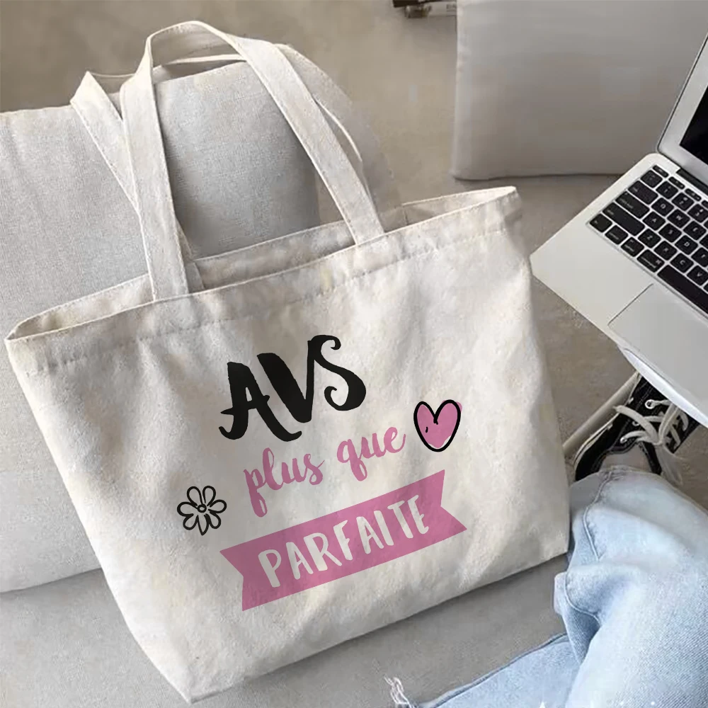 AVS Is Very Perfect French Printed Tote Bag Canvas Shopping Bags Female Shoulder Bag Travel Handbag Graduate Thanks Gift for AVS