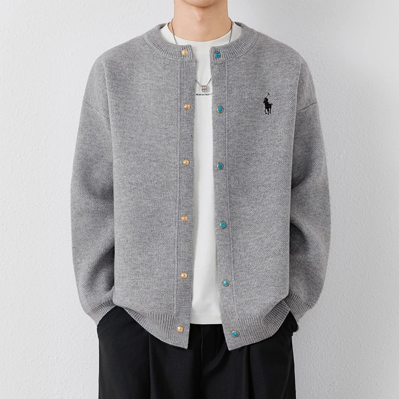 

Осенне-зимняя мужская вязаная куртка-кардиган, модная классическая универсальная и теплая куртка-свитер