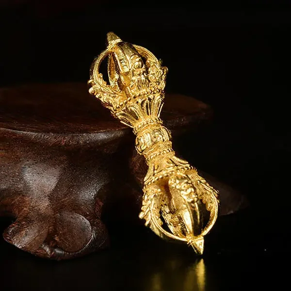 Tibet Buddhism Handmade Old Copper Gilt Six Syllable Mantra Vajra Dorje Statue