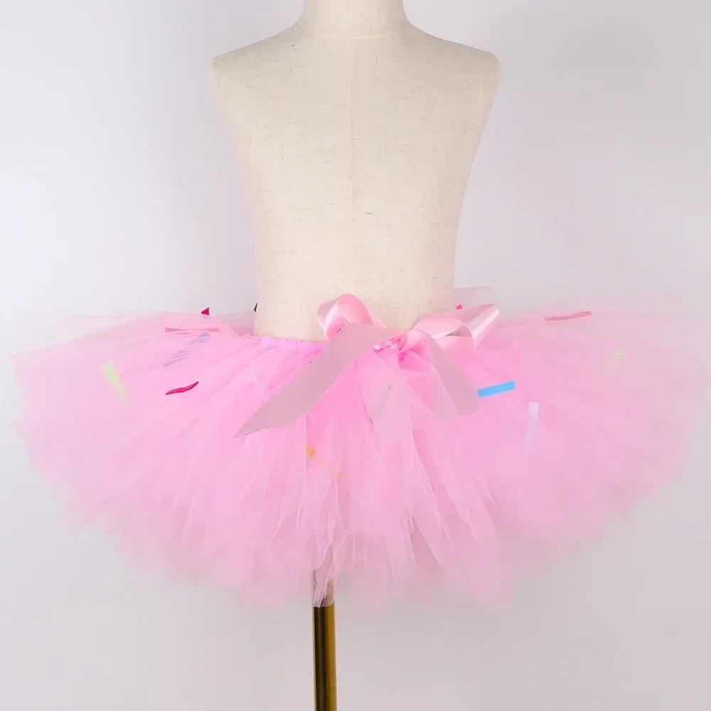 Pink Candy Donuts Tutu Skirt for Girls Baby First Birthday Party Tulle Costumes for Kids Toddler Cake Smash Photo Shoot Outfits