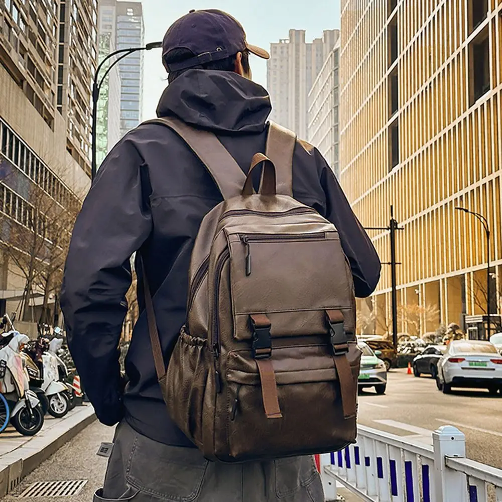 Simple Pu Leather Backpack Breathable Multifunction School Bag Large Capacity Casual School Rucksack Teenage