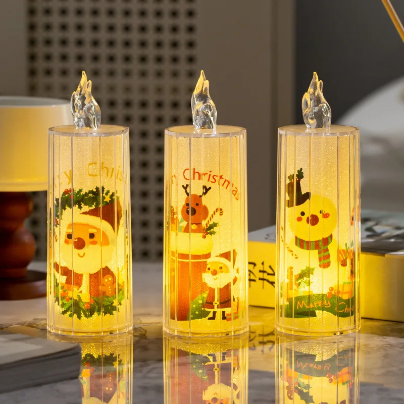 Christmas Decoration Transparent Crystal LED Simulation Electronic Candle Holiday Dress Up Tabletop Ornament Night Light Home