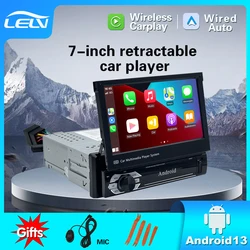 LELV 7inch Android 13 Retractable Car Stereo radio MP4 Player Auto Radio with 4G BT Wifi GPS Navigation Mirror Link