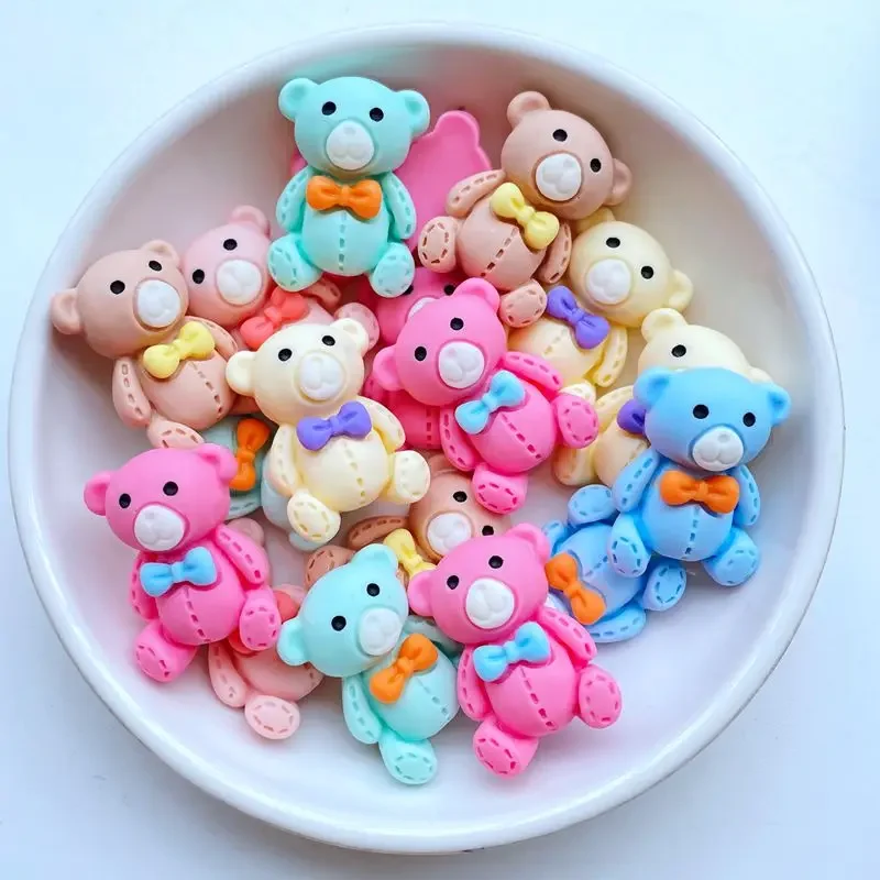 10Pcs Kleurrijke Hars Cartoon Bow Bear Plaksteen Cabochon Plakboek Craft Diy Accessoire Decor Beeldje Ambachten