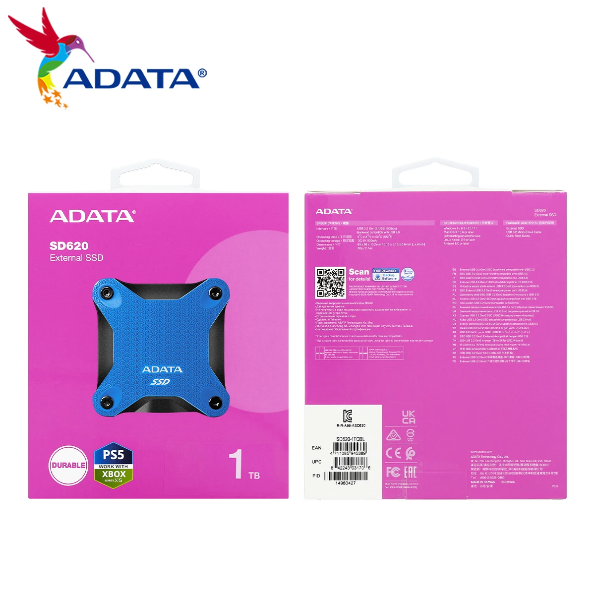 ADATA Original SSD SD620 USB 3.2 GEN2 Portable Solid State Drive 3D NAND Flash Memory HDD Speed up to 520MB/s PSSD for Phone PC