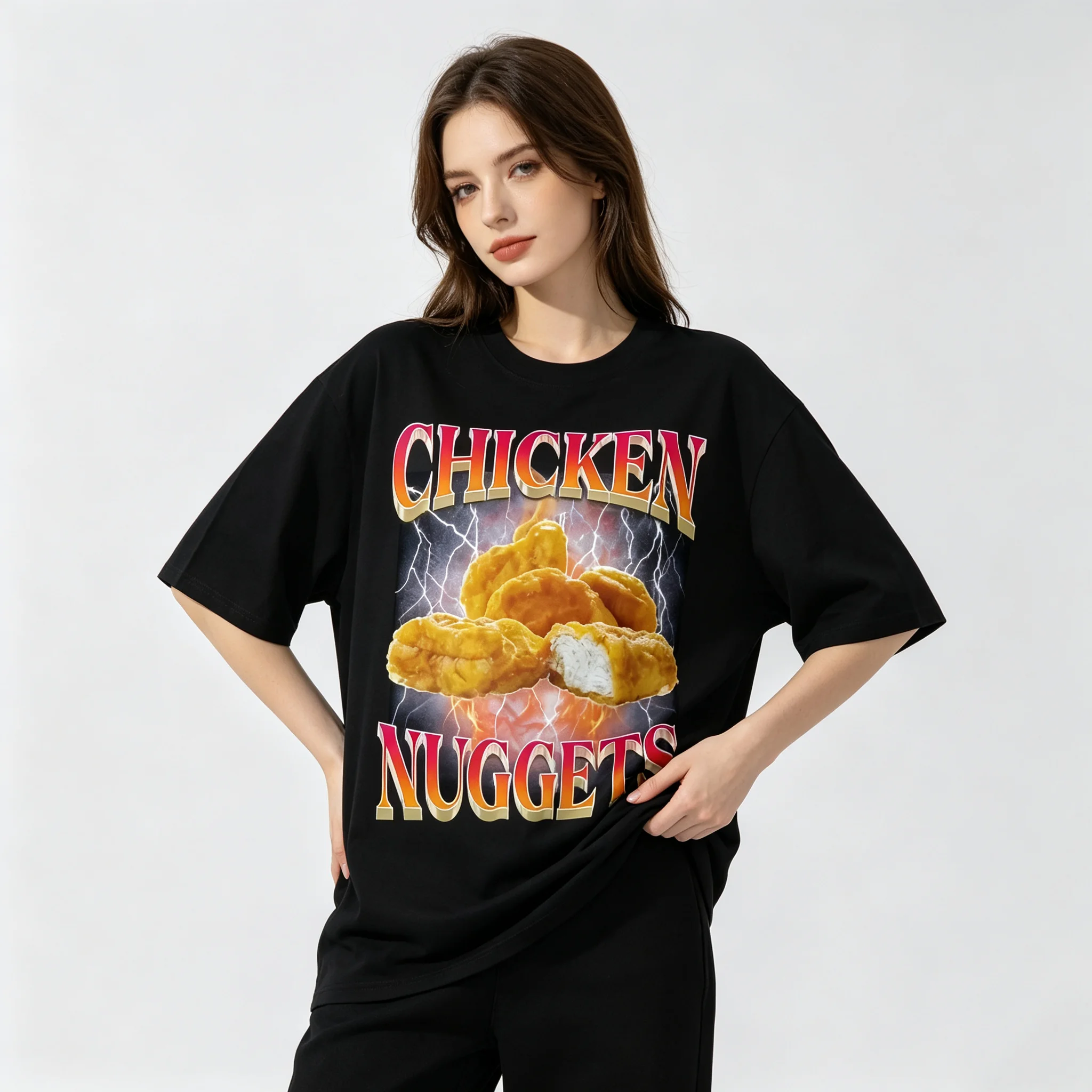 Funny Chicken Nugget Shirt, “CHICKEN NUGGETS” Printed Casual Tee, Cotton Comfortable Streetwear Top, Unisex Short Sleeve Fashion