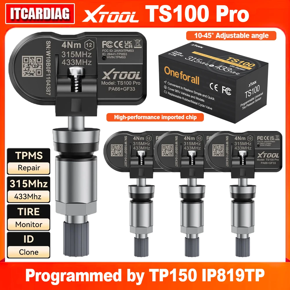 XTOOL TS100 PRO TS100PRO Metal TPMS Sensor 433MHz 315MHz Tire Repair Tool Tire Pressure Monitor Relearn Tester for TP150 IP819T