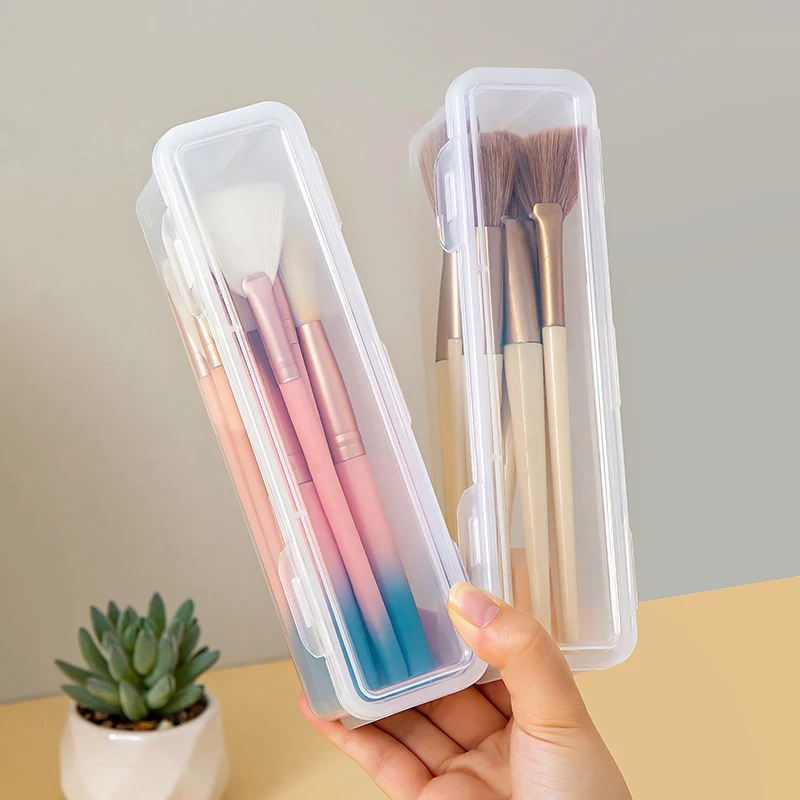 Boîte de rangement portable pour brosses cosmétiques de voyage, petit couvercle anti-poussière transparent pour fard à joues, fard à barrage, pinceaux à barrage