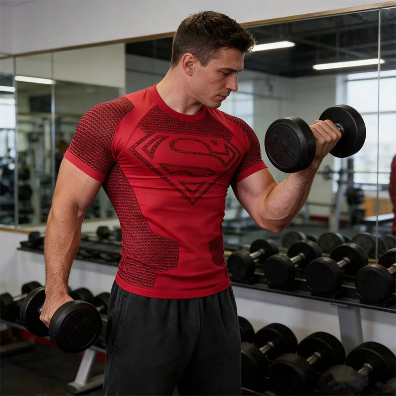 Summer New style Men's High Elastic Quick Dry Sports T-Shirt Tight Workout Breathable Gym Trendy Short sleev tops Men T-Shirt