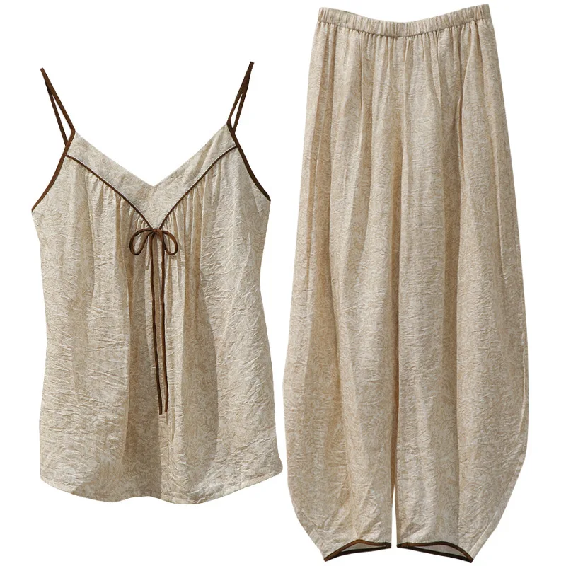 2025 new printed loungewear 100% cotton pajama set women summer thin plus size sexy comfortable pajamas suit 2 pieces