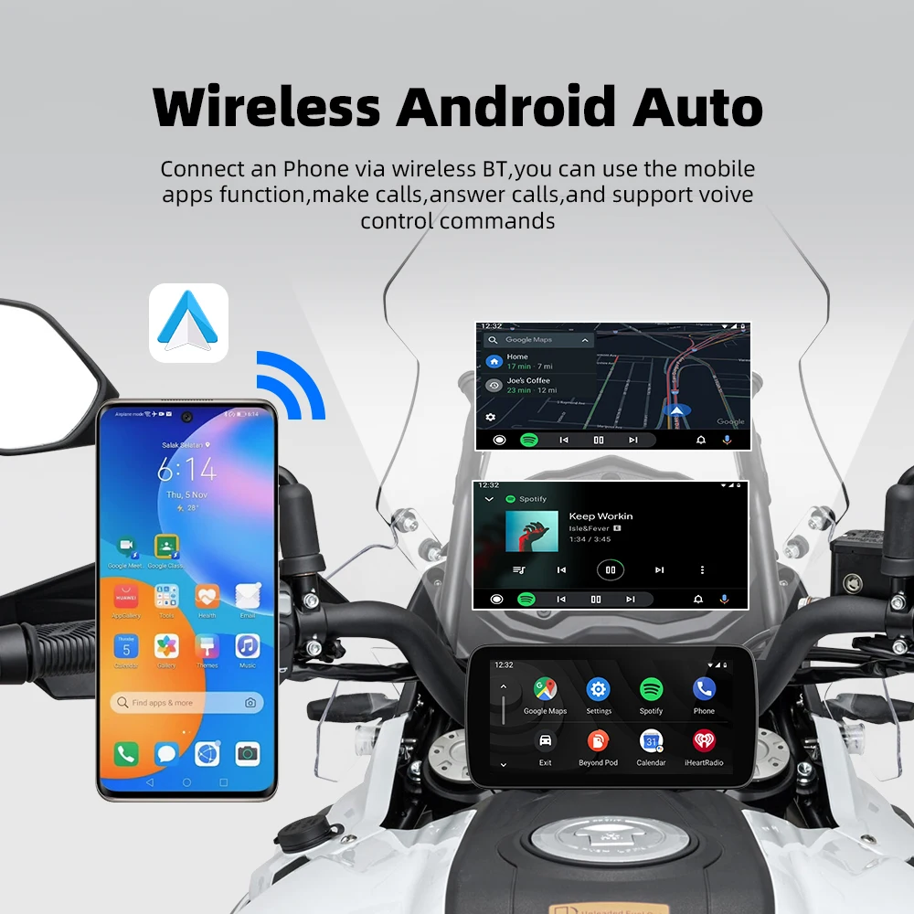 EKIY 6.25" Wireless CarPlay Moto Android Auto Portable Digital Motorcycle Dashboard GPS Navigation Removable Display Screen TPMS