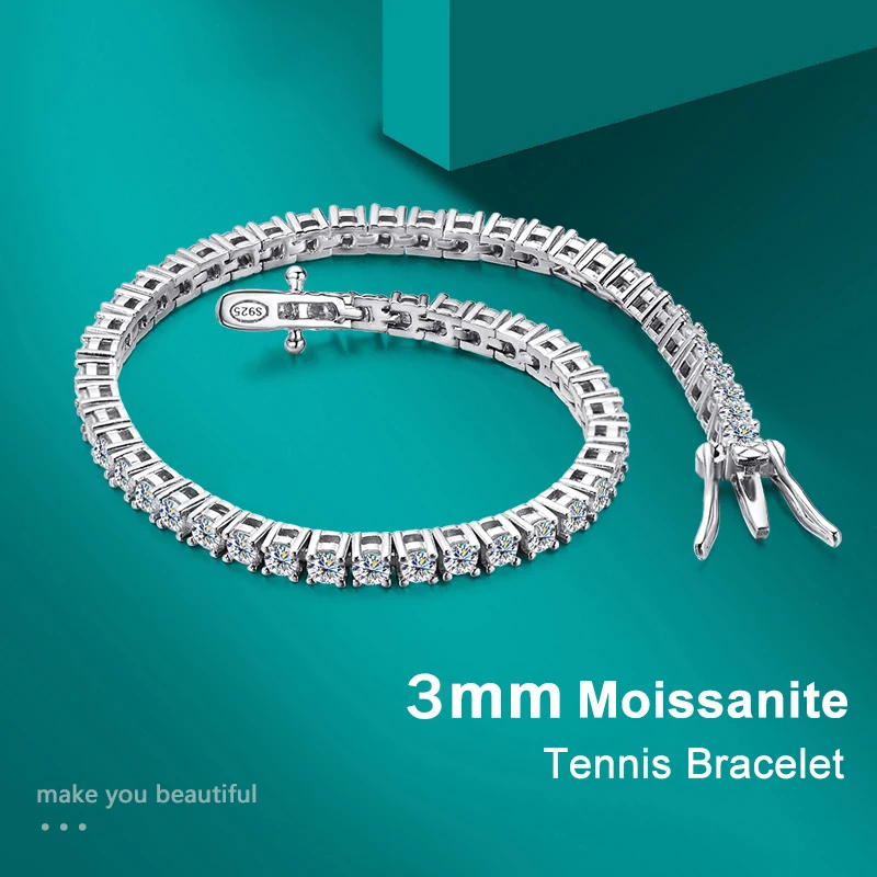 

SHSTONE 3mm D Color Moissanite Tennis Bracelets for Woman Man Sparkling Diamonds with GRA s925 Sterling Sliver Hip Hop Bracelet