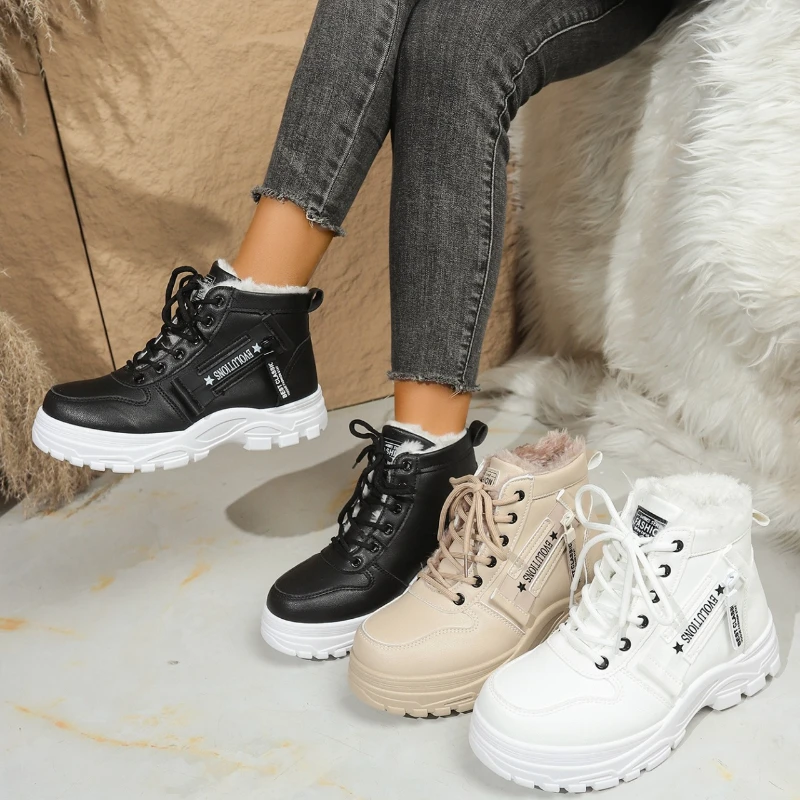 

Женские зимние сапоги-сникеры на платформе с плюшевой подкладкой, на шнуровке, с боковой молнией, для прогулок на улице