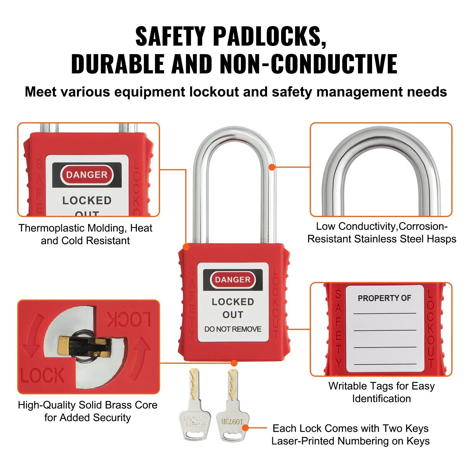 Lockout Tagout Locks Set 10 PCS Red Safety Lockout Padlocks with 2 Keys Per Lock OSHA Compliant Lockout Locks Lock Out Tag O