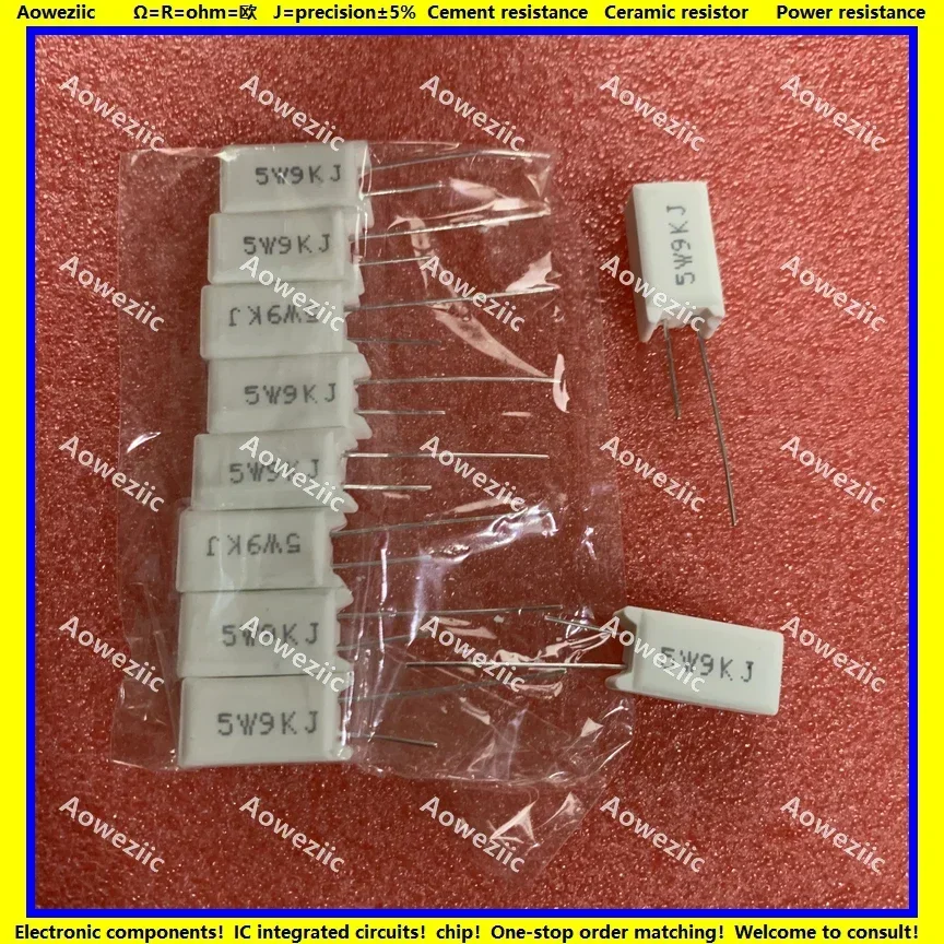 

10Pcs RX27-5 Vertical Cement Resistance 5W 9K ohm 9KR 9KRJ 5W9KJ 9000R 9000OHM Ceramic Resistance precision 5%
