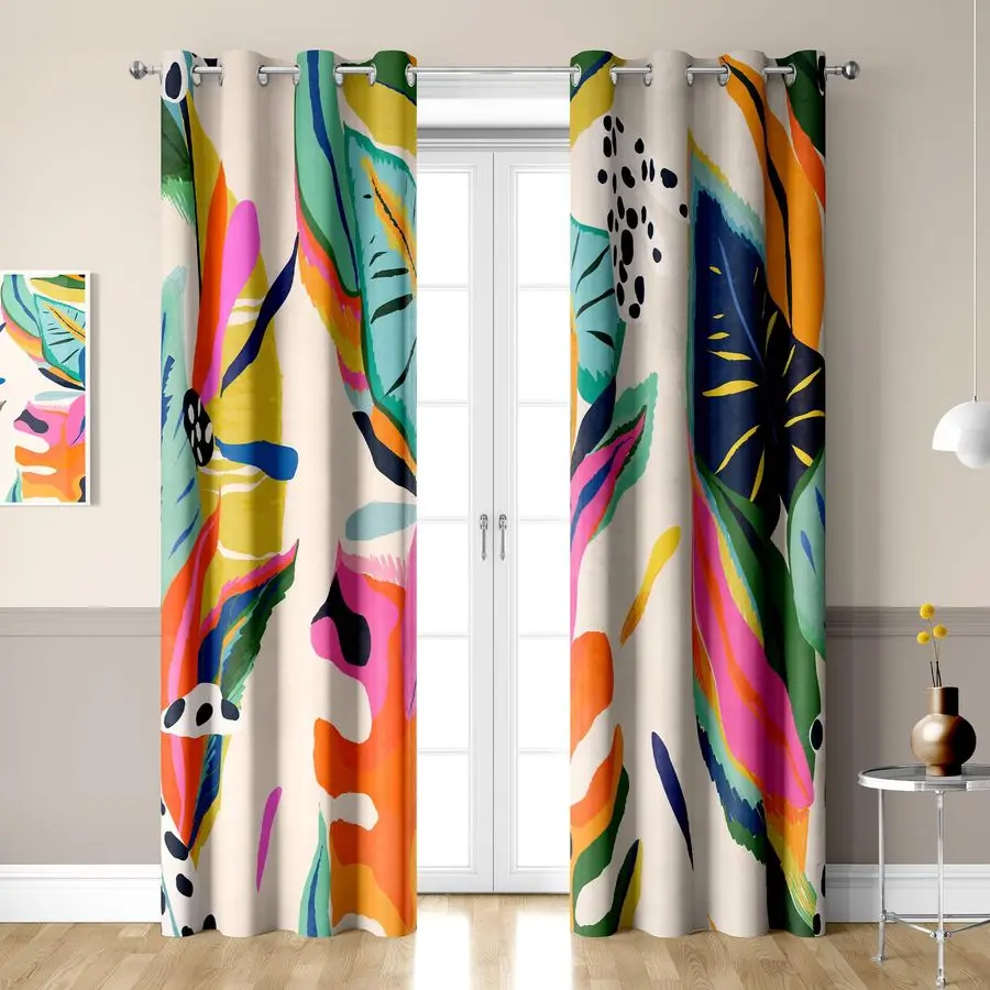 

Colorful Black Out Curtains, Boho Floral Abstract Jungle Asthetic Modern Art Blackout Window Curtains Decor for Bedroom, Living