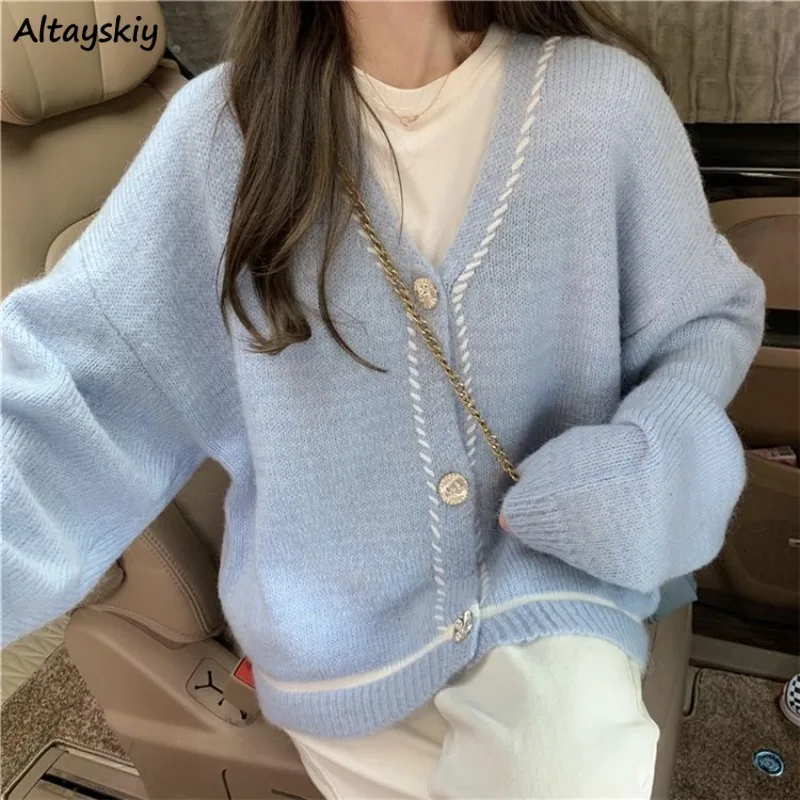 

Sweaters Cardigans Women Single Breasted V-Neck Students Sweet Leisure All-match Loose Feminino Knitted Popular Comfortable