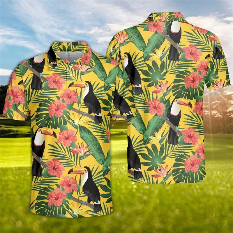 Hawaiian Toucan 3D Printed Polo Shirts For Men Clothes Fashionanimal Bird Parrot POLO Shirt Vacation Women Short Sleeve Boy Tops