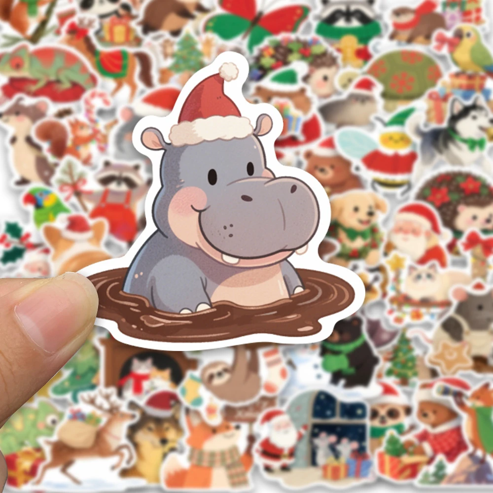 10/30/50/100 قطعة Kawaii عيد الميلاد الحيوان الكرتون ملصقات لطيف الثعلب القط الكلب الكتابة على الجدران ملصق حقيبة الكمبيوتر المحمول الهاتف الشارات التعبئة