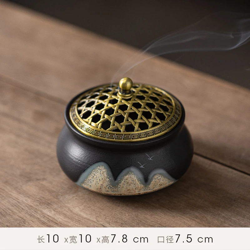 Chinese Cultural Trend Ceramic Incense Burner Set With Landscape Motifs - Practical Gift For Leaders And Elders During The Drago