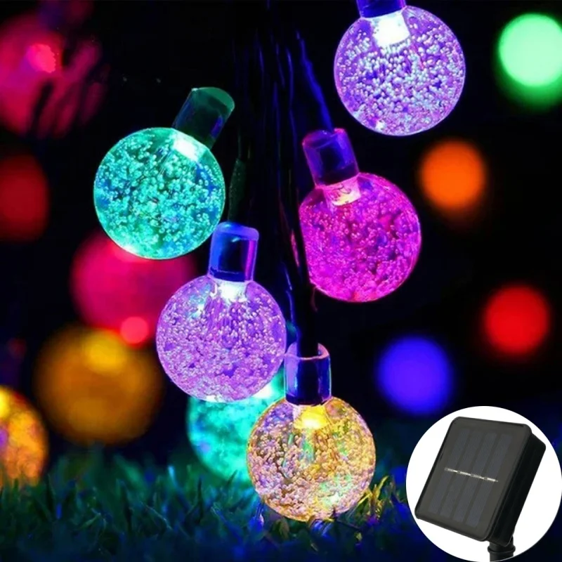 Solar Crystal Globe LED-lichtslingers 60 LED 8 verlichtingsmodi IP65 Fairy Light Kerstslinger voor tuinfeestdecor