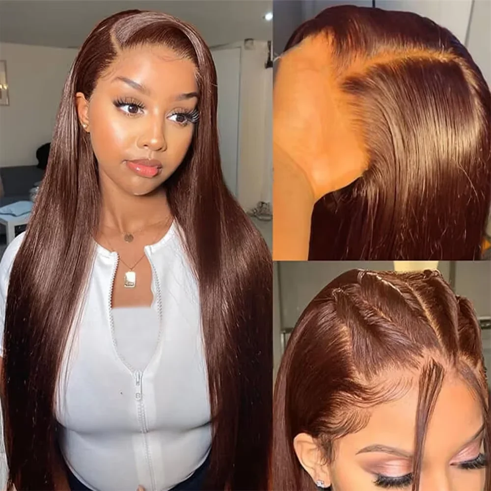 

13x6 Hd Lace Frontal Wig Transparent Lace 13x4 Pre Plucked Chocolate Brown #4 Colored Straight Human Hair Wigs For Women