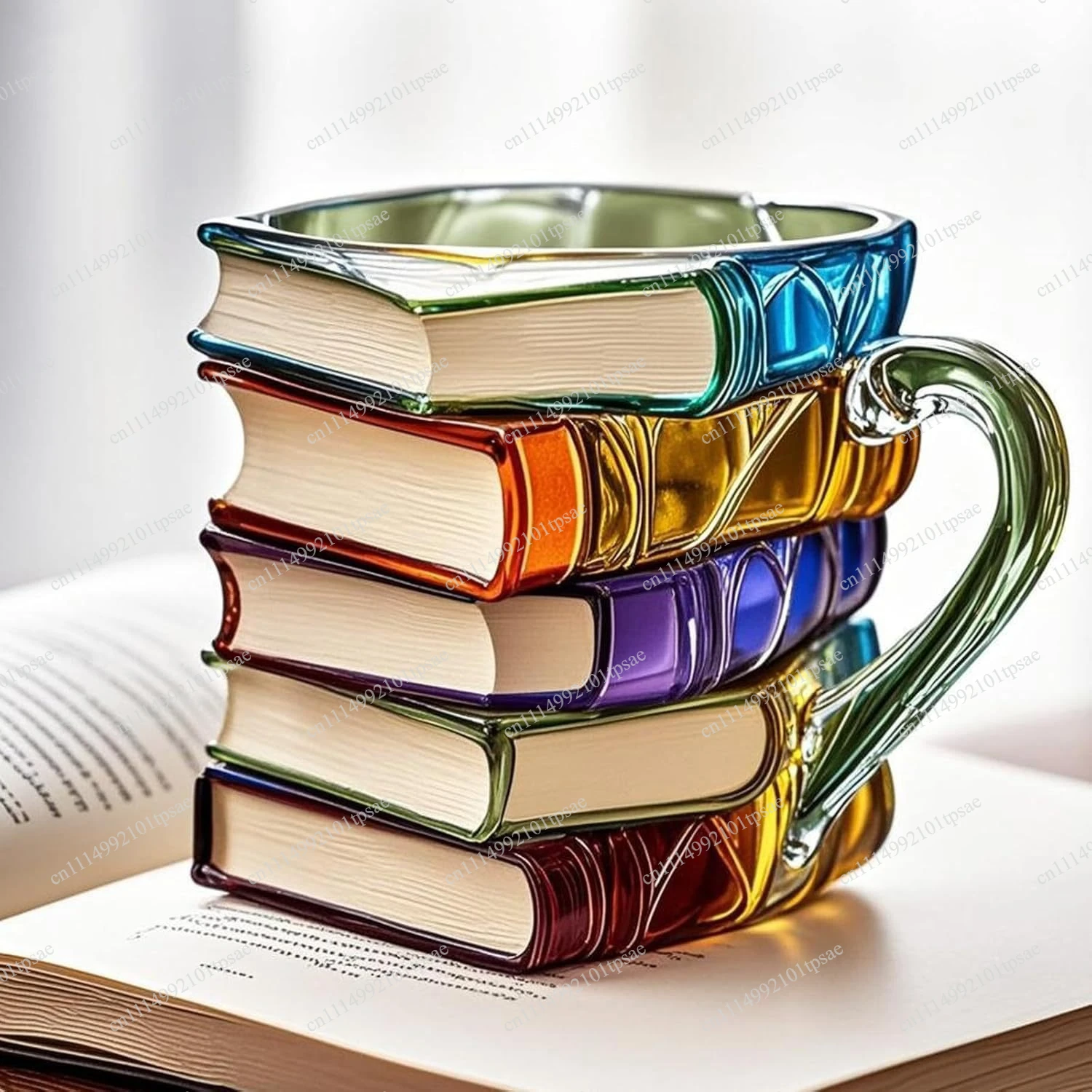 Painted Book Mug 3D Painted Book Coffee Mug Unique Book Stacking Resin