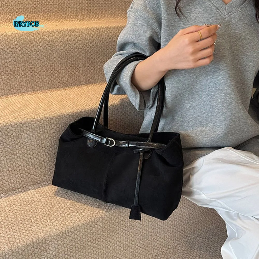 

Korean Style Suede Shoulder Bag Solid Color Tote Bag Large Capacity Handbag Ethnic Style Large Capacity Underarm Packs Women
