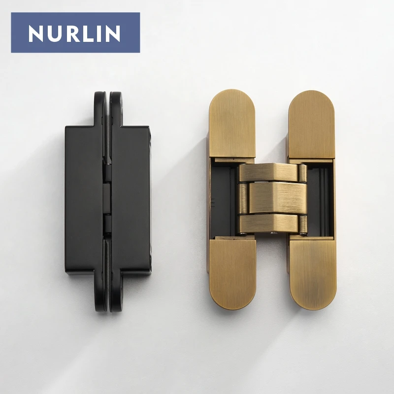 Nurlin Invisible Door Hinges 3D Adjustable Concealed Hinges Shiny Gold Black Bright Chrome Zinc Alloy Butt Hinge Heavy-duty