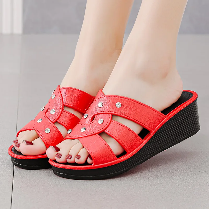 Summer Women‘s Slippers Sandals 2024 High Heel 5cm Fashion Platform PVC Slides Ladies Shoes Non-slip Casual Homewear Slides Shoe