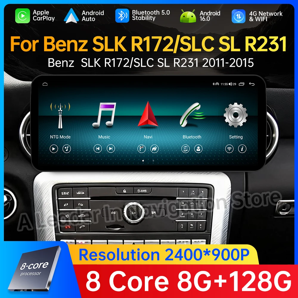 For benz SLK R172 SLC SL R231 Video Player GPS Navi Android 16 Wireless Auto Carplay Multimedia Screen Radio Touch Screen BT 4G