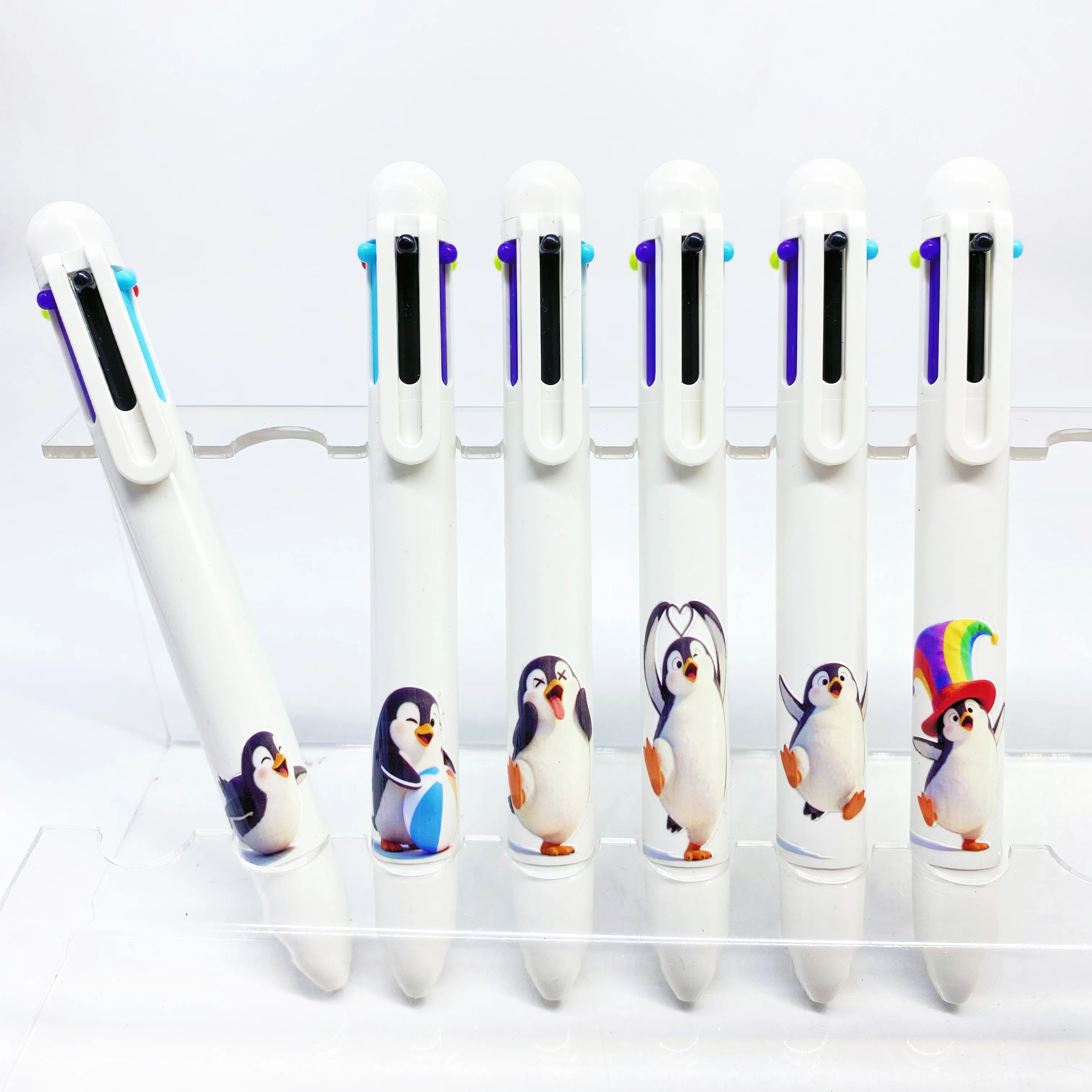 Trendy Penguin 6PCS/8PCS White Set Multicolor Ballpoint Pens Creative Student Writing Pens Office Supplies Practical Goodies