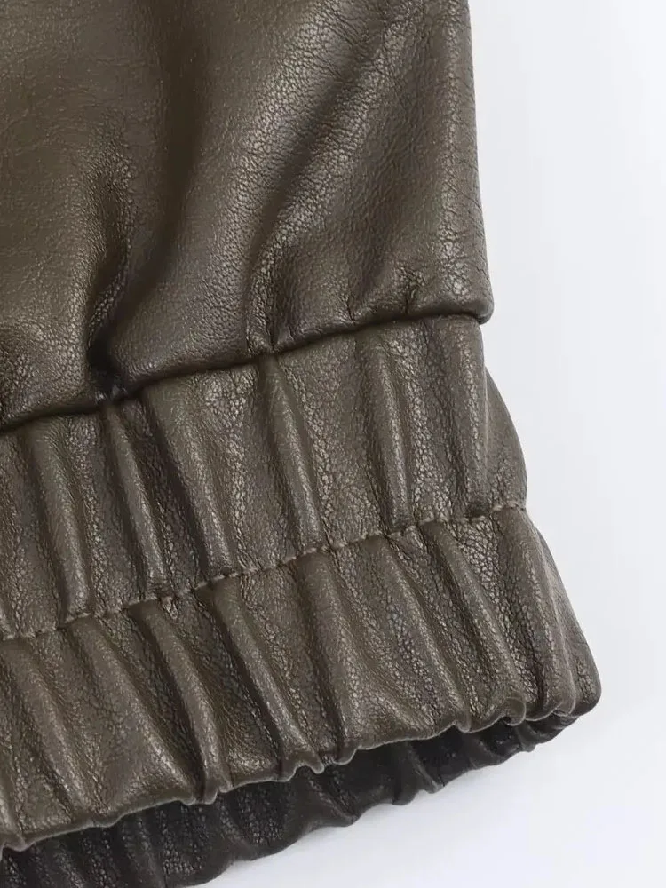 HH 2026 chaqueta Bomber de piel sintética con cuello de manga larga para mujer, abrigo informal de estilo callejero con decoración de bolsillo y cremallera, 2026