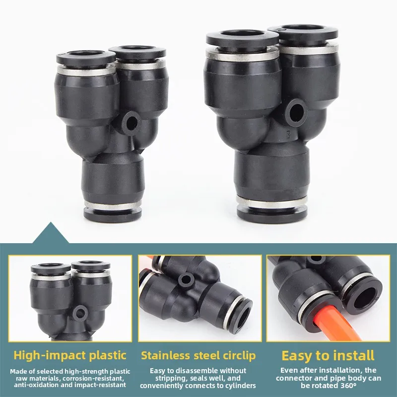 Pneumatic Y Type 3 Way Tee Fitting PY4 PY6 PY8 PY10 PY12 PY16 Quick Connect Air Pipe Hose Connector Coupler
