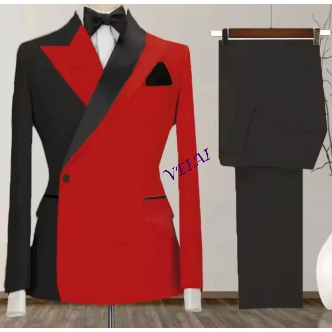 Customized Men's Peak Lapel One Button Tuxedo Suit 2 Pieces White/Black Groomsmen Wedding Outfit New Arrival