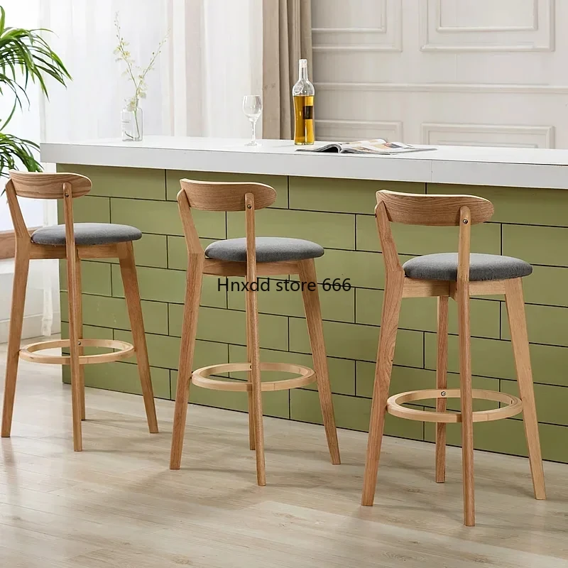 Solid Wood Dining Room Modern High Bar Stools Household Balcony Back Bar Chairs Front Desk Restaurant High Furniture HY50CT