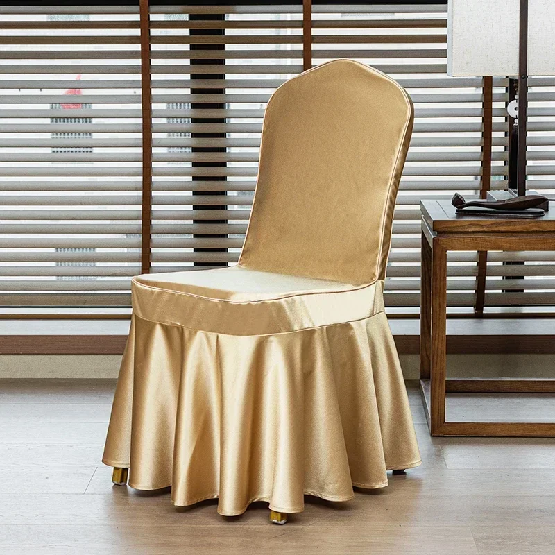 10/50pcs Gold Satin Chair Cover Wedding Decoration Party Events Hotel Banquet Glossy Seat cloth Protector Covers