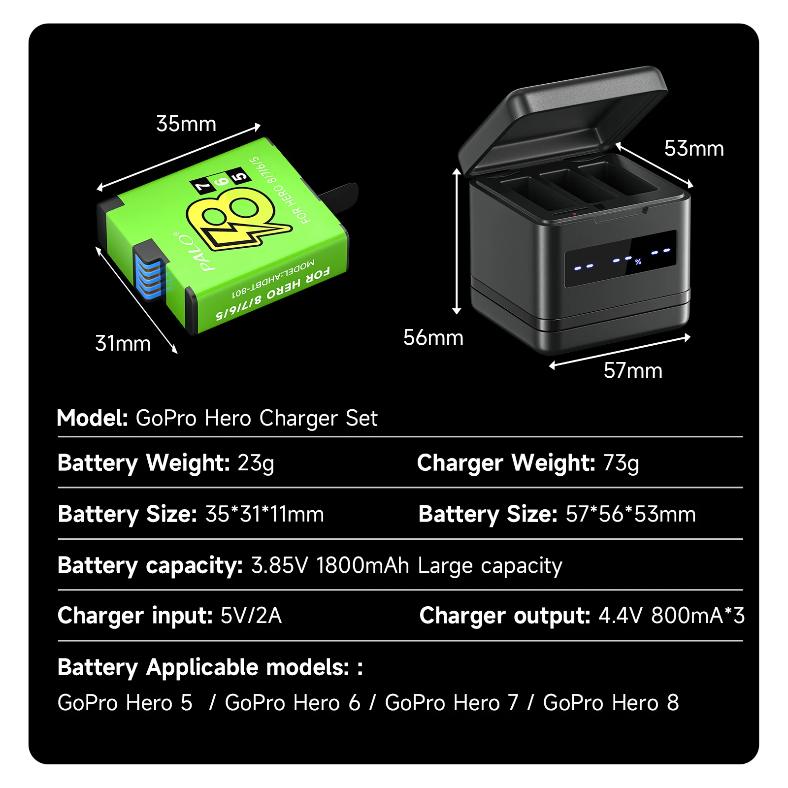 สําหรับ GoPro Hero 8 แบตเตอรี่ + 3 Solts จอแสดงผล LCD แบตเตอรี่ Charger กล่องเก็บ USB Type C สําหรับ GoPro Hero 8 7 5 6 กล้อง