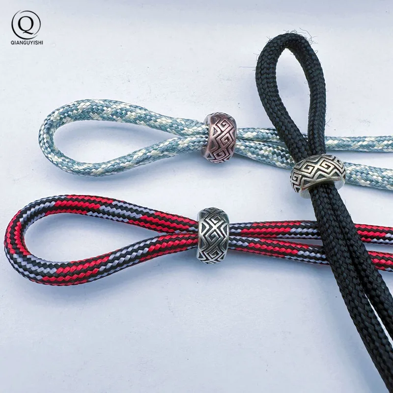 Chinese Traditional Pattern Round Brass Knife Bead DIY EDC Outdoor Paracord Lanyard Pendant Flashlight Umbrella Rope Accessories