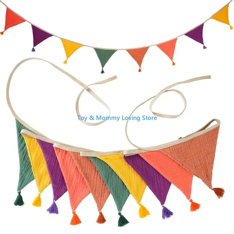 لافتات Y1QF سهلة التعليق من الكريب القطني ذات مهدب لتزيين جدران غرفة نوم الأطفال لحفلات المهرجانات والأنشطة العائلية