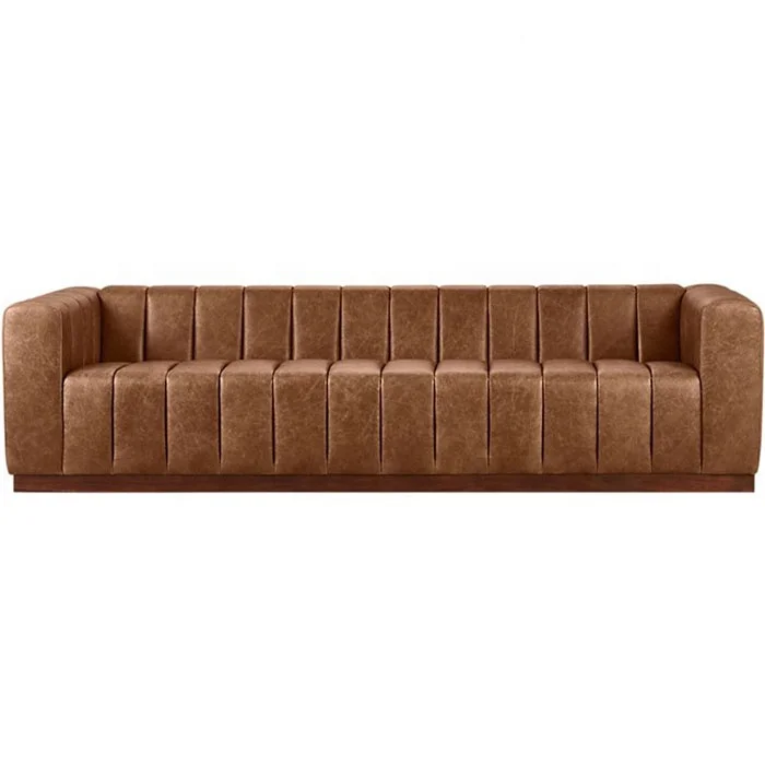 

/American Village Vintage Style Leather Long Sectional Sofa Couch Living Room Furniture