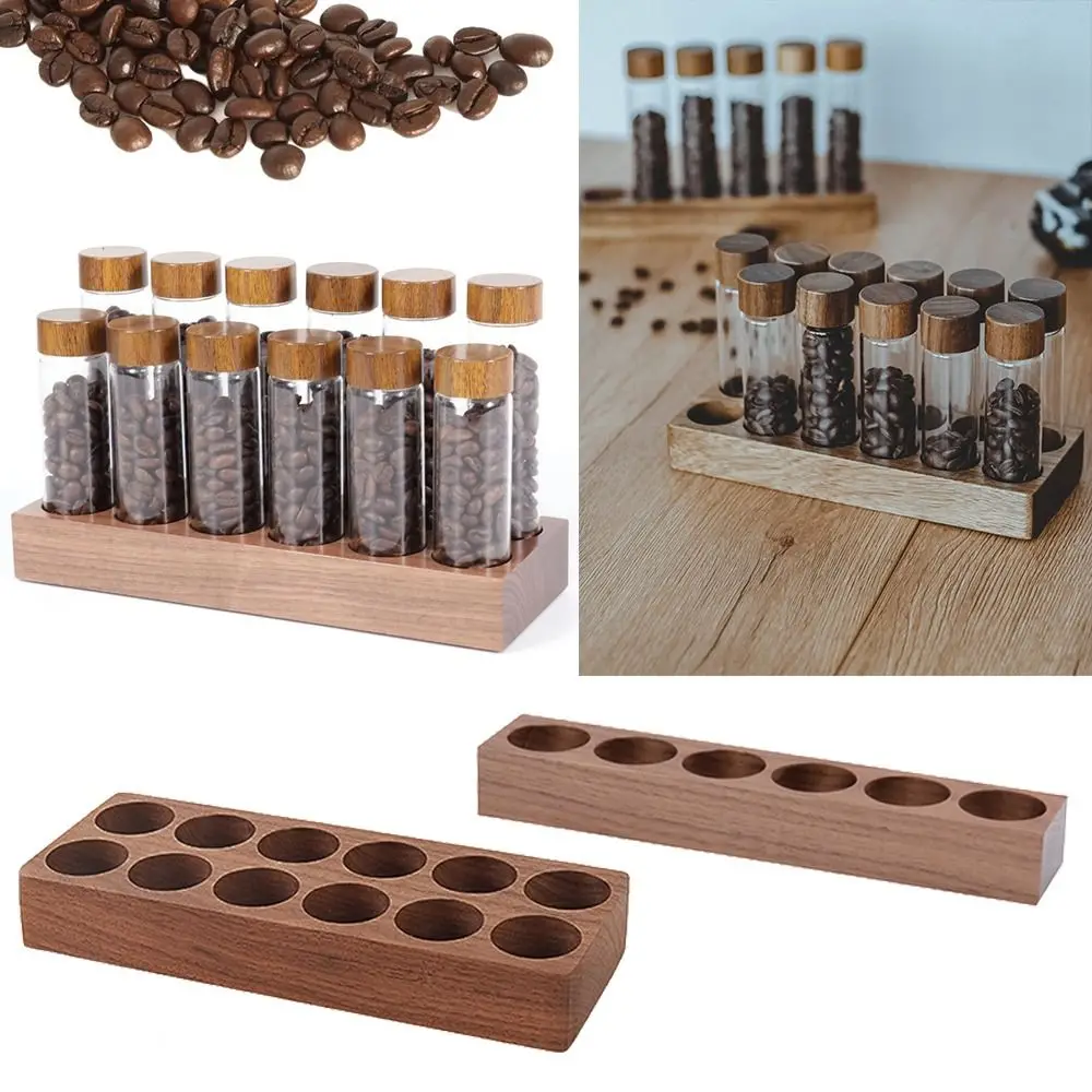 Multi-function Coffee Beans Display Rack Wooden Brown Wood Base Holder 6/12 Holes Coffee Supplies