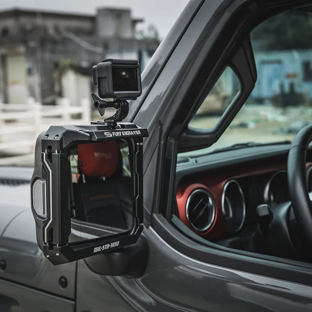 Mirror Rain Shield / Cover for Jeep Wrangler JL 2018-2026, Black Aluminum Multi-Functional Rearview Guard, No Drill, F2007