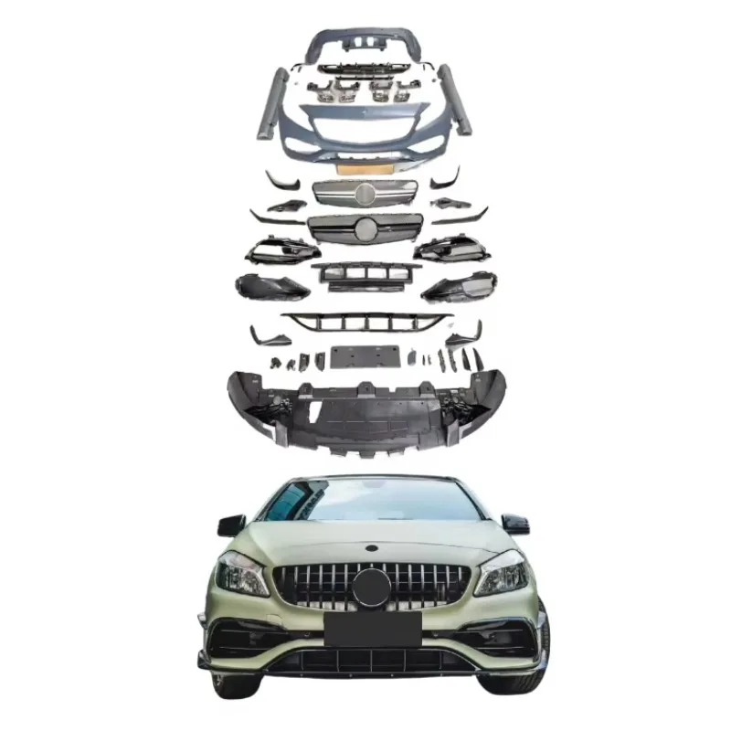 

Modification Car Bodykit for Mercedes Benz A-Class W176 2013-2018 Upgrade to A45 Style Car Bumper with Grille Side Skirt PP
