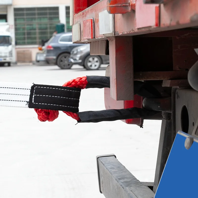 Synthetic Fiber Soft Shackle Car Towing Ropes 38000 Lbs Car Trailer Pull Rope with Protective Sleeve for Vehicle Off Road