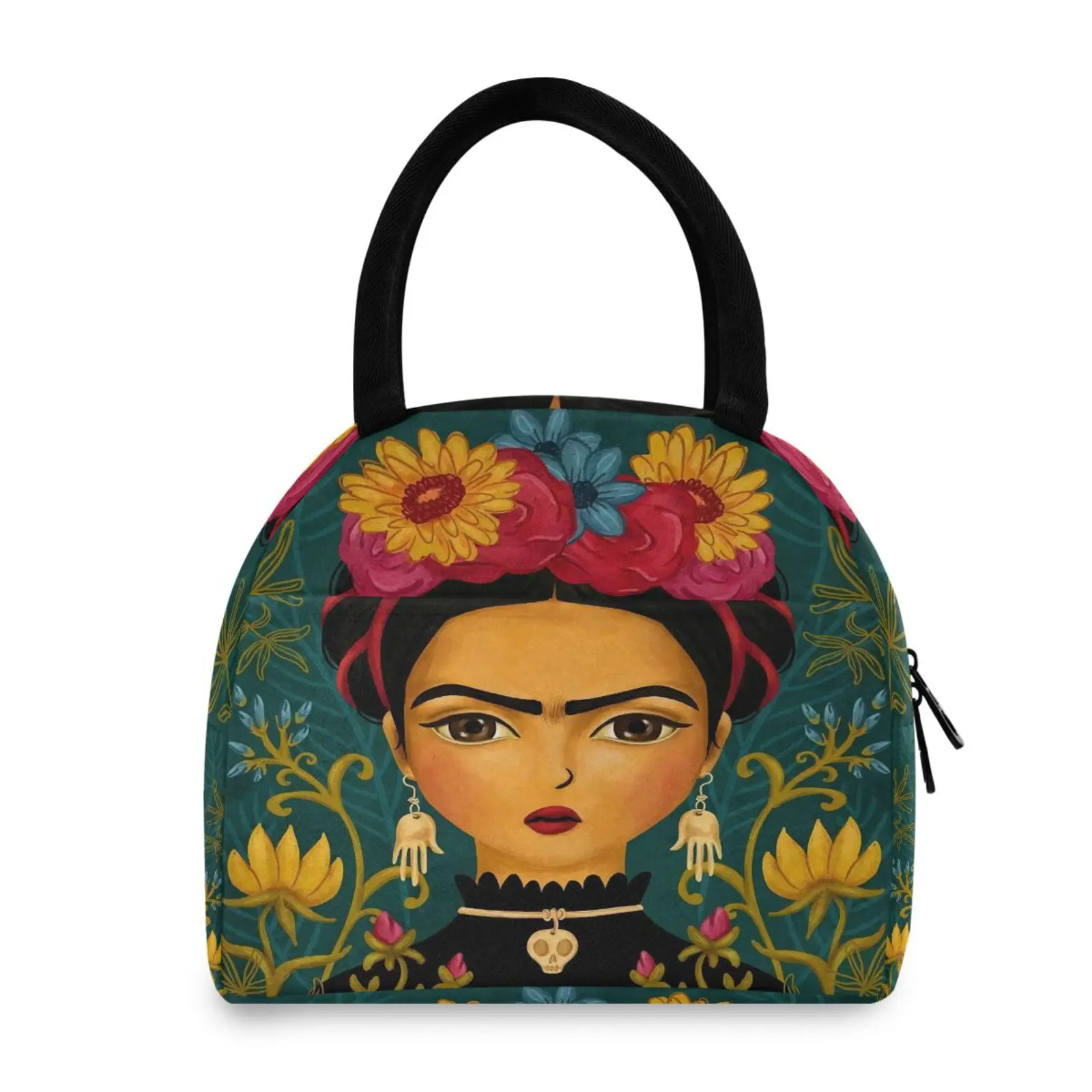 Graffiti Mexican Woman With Flowers Insulated Cooler Lunch Bag Portable Thermal Food Picnic Storage Bag Handbag Dinner Container