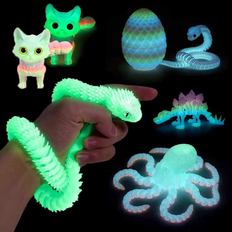 Serpiente luminosa impresa en 3D, simulación de articulación móvil, figuras de acción de serpiente, adorno de escritorio para el hogar y la Oficina, regalos de cumpleaños