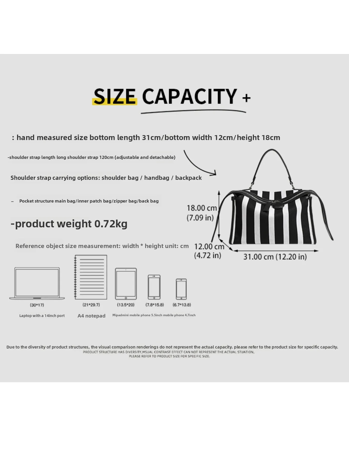 حقيبة ظهر للطلاب مخططة متعددة الاستخدامات من أكاديمية، حقيبة وسادة عصرية ذات سعة كبيرة