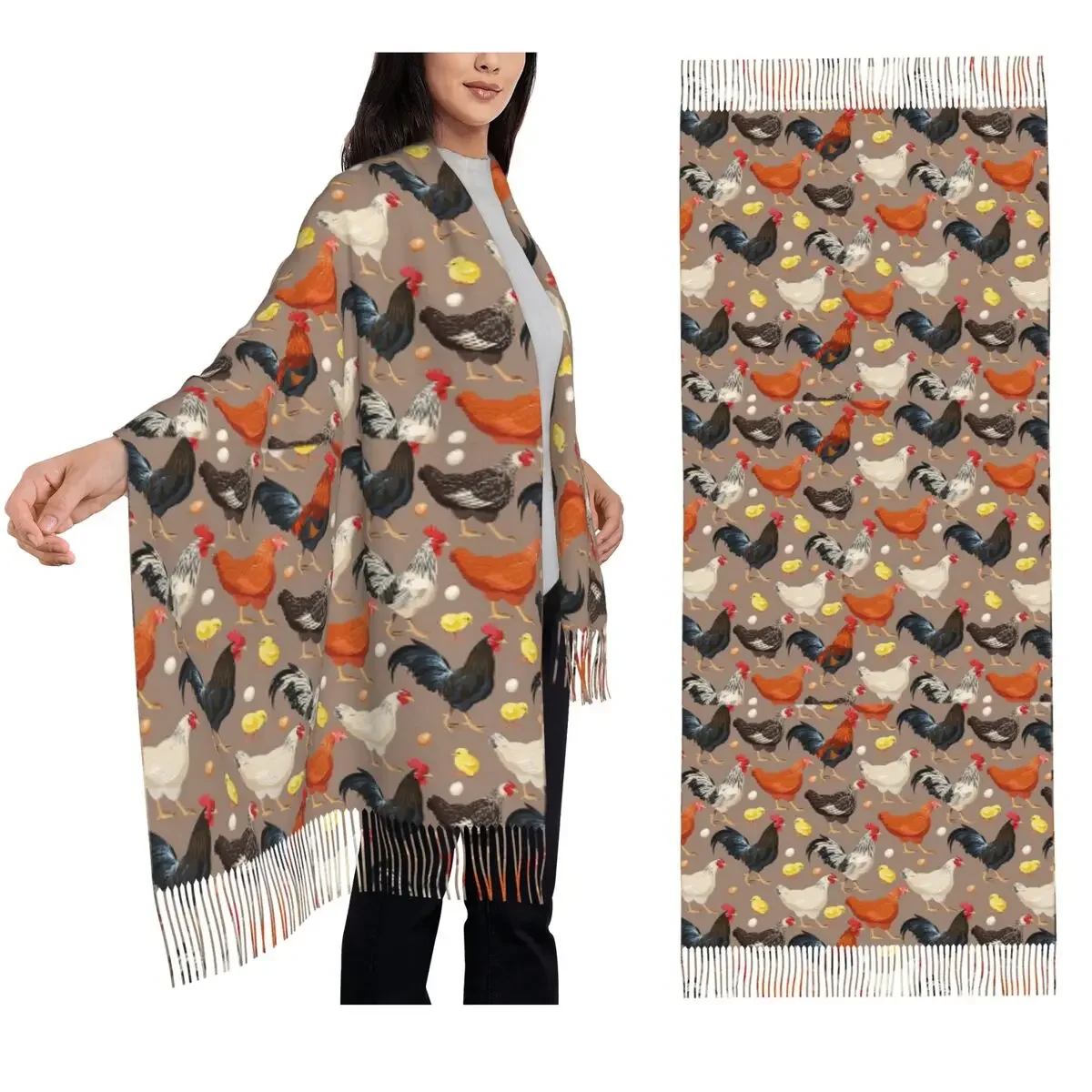 

Chicken Colorfull Pattern Scarf Tassel Scarves Women Soft Warm Shawls and Wraps Long Fall Winter Shawl Wrap